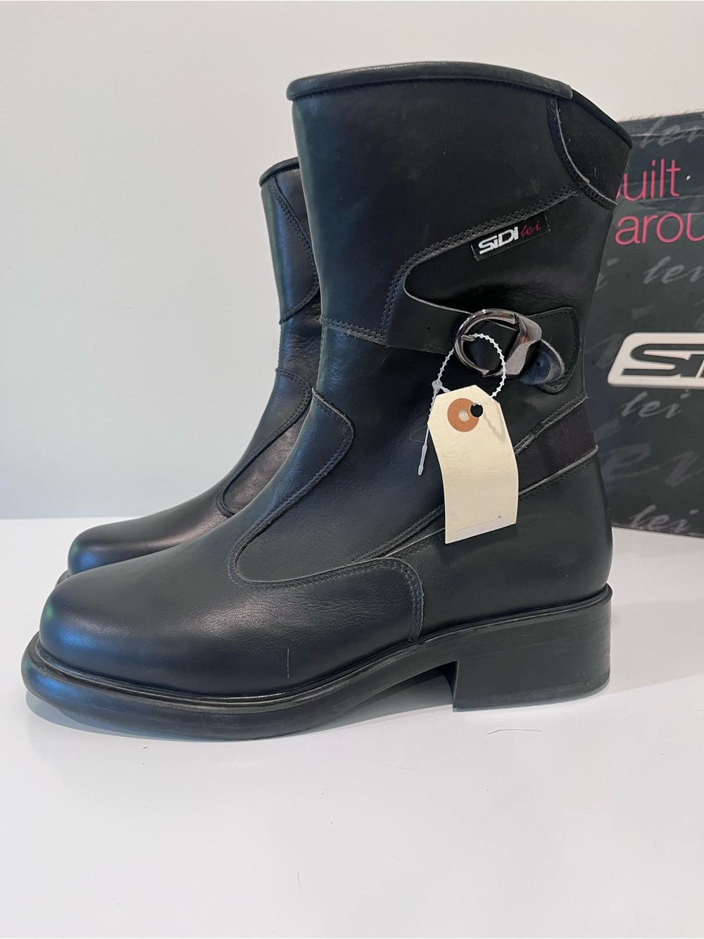 SIDI LEI NWT Black Leather Women's Riding Heeled Leather Motorcycle Boots Italy - Picture 3 of 15